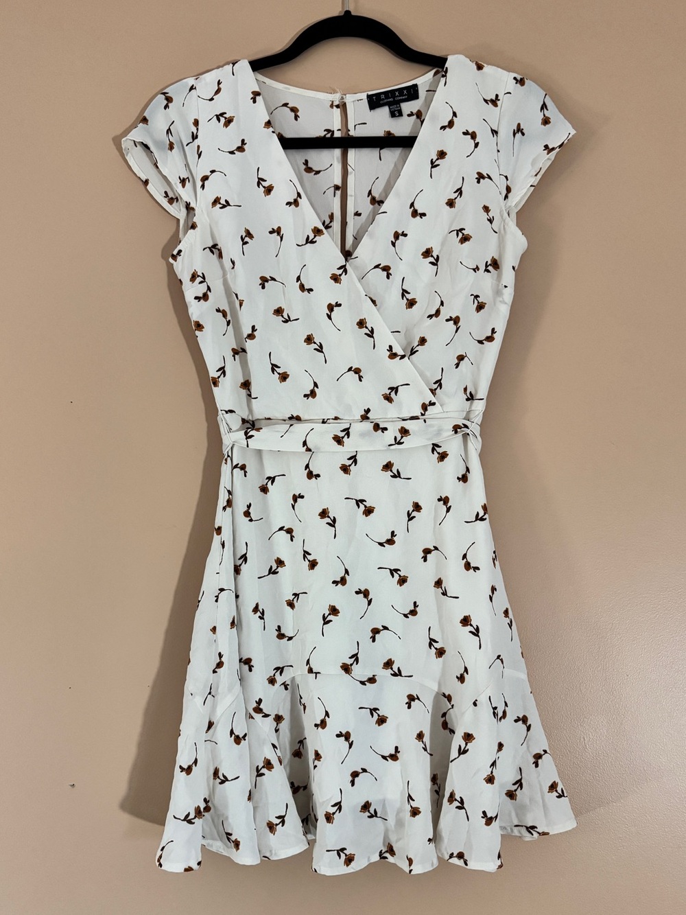 Trixxi Ivory Mini Dress with Brown Floral Print
